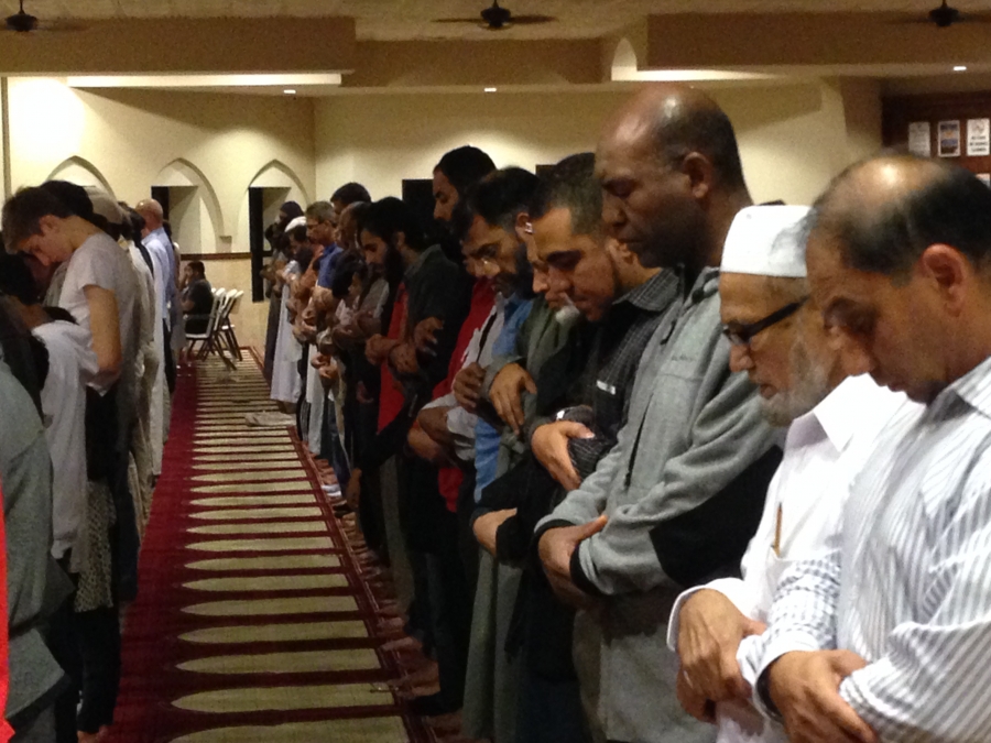 Evening prayers at the Maryam Mosque in Sugar Land Texas. Jaime Mujahid Fletcher is fourth from the right. Evening prayers at the Maryam Mosque in Sugar Land Texas. Jaime Mujahid Fletcher is fourth from the right.